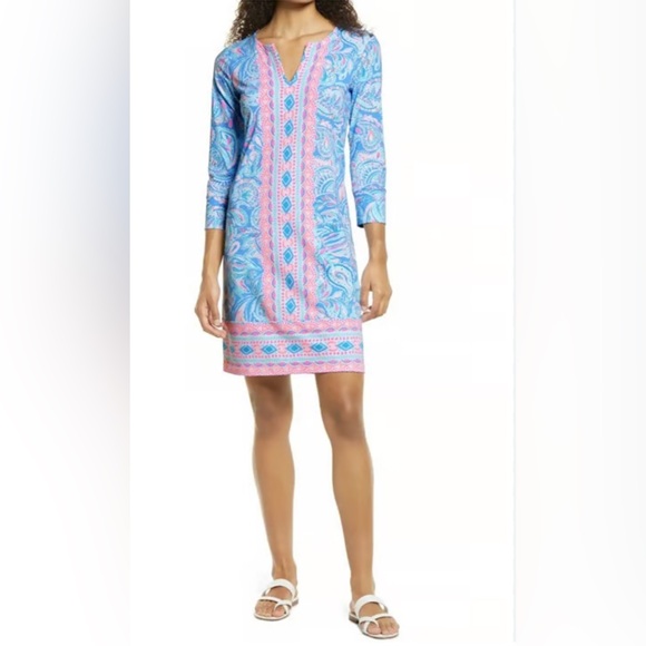 Lilly Pulitzer Dresses & Skirts - Lilly Pulitzer ChillyLilly Dress Zanzibar Blue Fish Kiss UPF 50+ Pink M